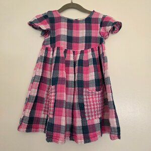Tucker + Tate Girls 4T Dress Gauze Pink Check Plaid Pockets 100% Cotton